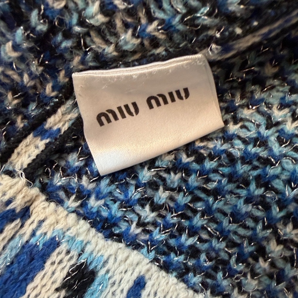 Miu Miu Blue and Black Geometric Knit Cardigan - Picture 4 of 6
